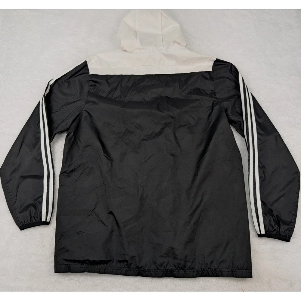 Adidas Three Stripe Hooded Track Jacket Men's L Black/White Full Zip Windbreaker